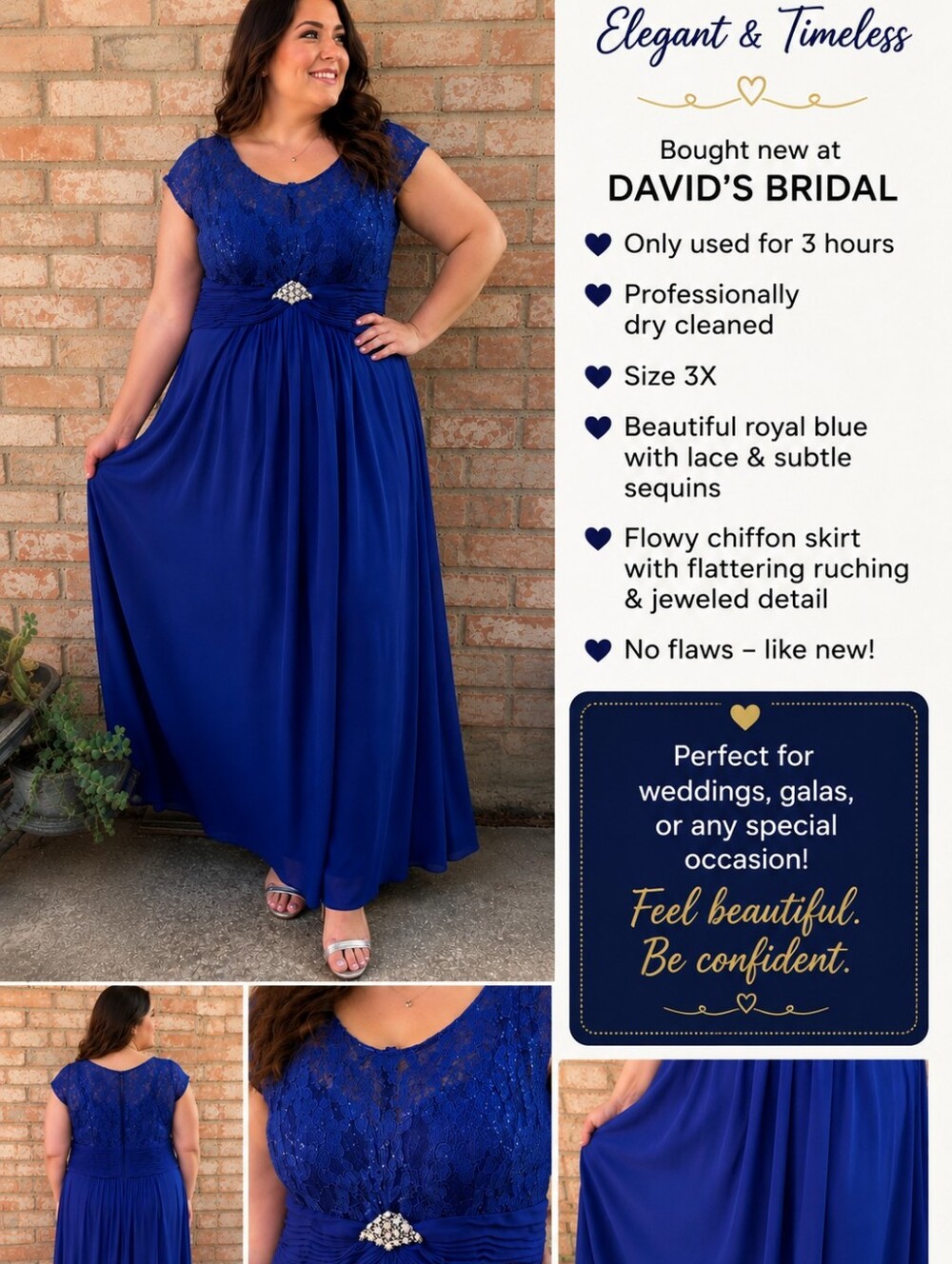 Cindy Collection David's Bridal Royal Blue Formal Gown – Size 3X